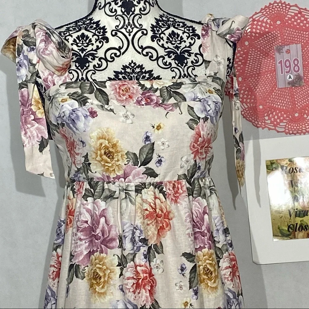 House of Harlow 1960 NWT Linen Blend Floral Adjustable Tie Maxi Dress Size Large - Picture 2 of 16